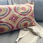 Oblong Ikat Velvet Cushion Coral Circles, thumbnail 3 of 8