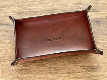 Personalised Rectangle Spanish Brown Leather Desk Tray, 12 of 12