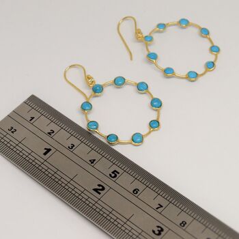 Blue Turquoise Gold Hoop Earrings, 3 of 5