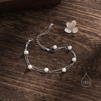 Genuine Pearl Bracelet In Sterling Silver, 7 of 12