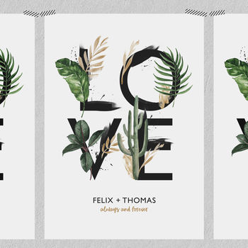 'Love' Tropical Botanical Houseplant Print Personalised, 3 of 4