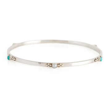 Rajput Serenity Sterling Silver Turquoise And Pearl Birthstone Stacking Bangle, 4 of 7