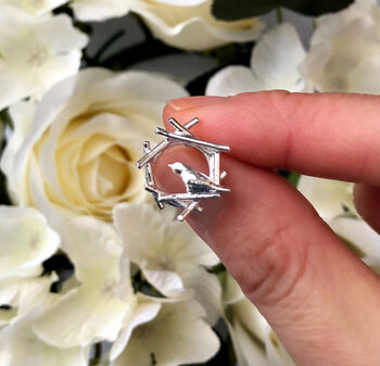 Sterling Silver Good Luck Robin Nest Pin Brooch, 6 of 12