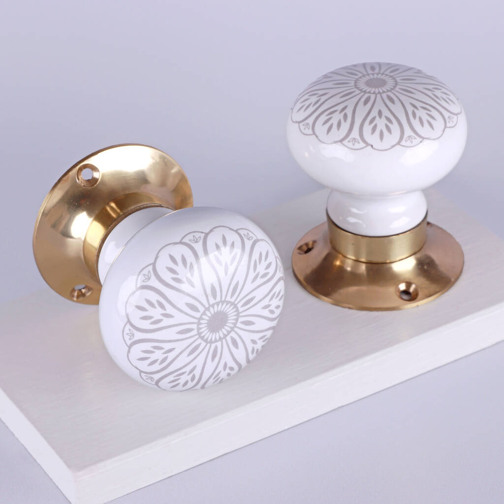 G Decor Success Set Of Handcrafted Ceramic Porcelain Mortice Door Handles, Internal Turning Knobs For Room Doors With Solid Brass Finish, 1 of 5