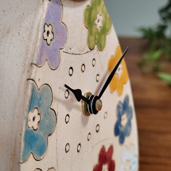 Pottery Handmade Bold Coloured Flowers Mantel Clock, 4 of 7