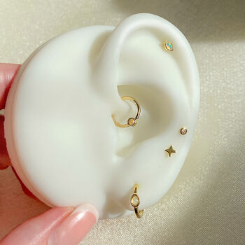 10k Solid Gold Moonstone Mini Hoop Earrings, 3 of 5