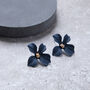 Navy Blue Hand Painted Flower Stud Earrings, thumbnail 2 of 3