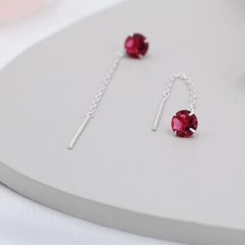 Ruby Red Cz Crystal Threader Earrings Sterling Silver, 4 of 11