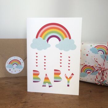 Baby Shower Rainbow Card With Rainbow Sticker, 2 of 9