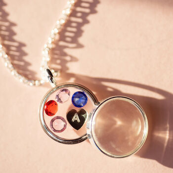 Floating Family Birthstone Initial Locket Necklace, 3 of 5
