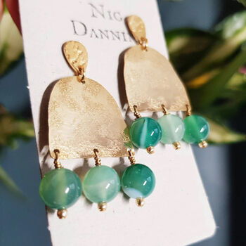 'Titans Themis' Agate And Hand Beaten Brass Earrings, 2 of 5
