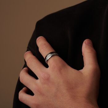 Personalised Band Ring, Two Tone Silver And Black Engraved Ring, 7 of 11