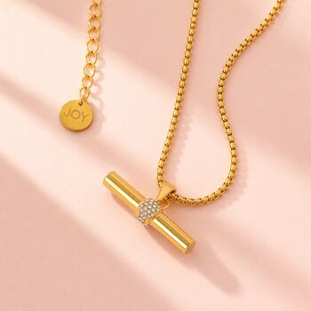 Gold Plated Crystal T Bar Pendant Necklace, 2 of 4