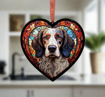English Setter Stained Glass Effect Heart Suncatcher, 4 of 5