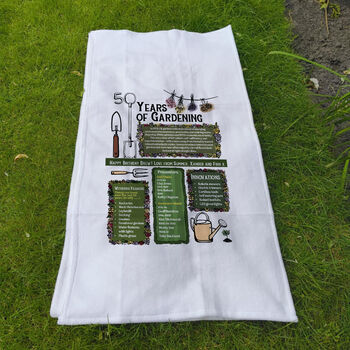 50 Years Of Gardening 50th Birthday Gift Garden Towel, 2 of 3