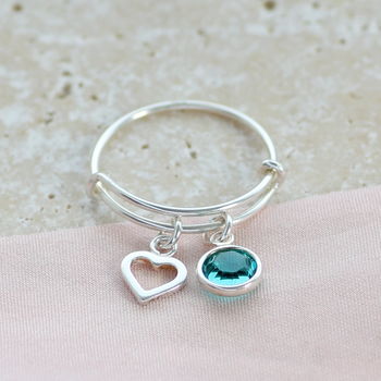 Sterling Silver Adjustable Birthstone Charm Ring, 2 of 11