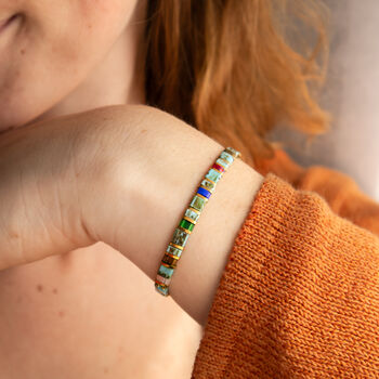 Turquoise Enamel Tile Stretch Bracelet, 3 of 4