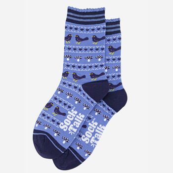 Blackbirds Fair Isle Women's Bamboo Socks Blue, 3 of 4