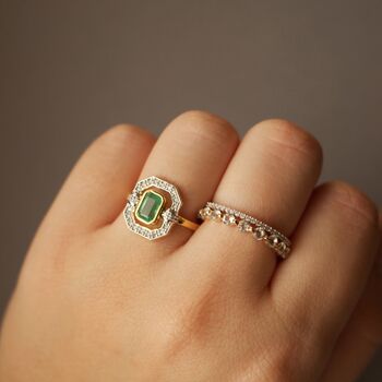 14k Gold Vermeil Diamond Halo Ring In Emerald, 3 of 7