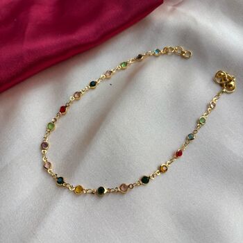 Golden Brass Multicolour Beads Foot Indian Payal Anklet, 5 of 6