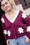 Burgundy Crochet Bobble Applique Relaxed Daisy Cardigan, thumbnail 1 of 6