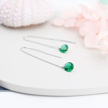Emerald Green Cz Dot Threader Earrings, 6 of 10