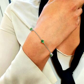 Emerald May Birthstone Minimalist Silver Bracelet, 2 of 4