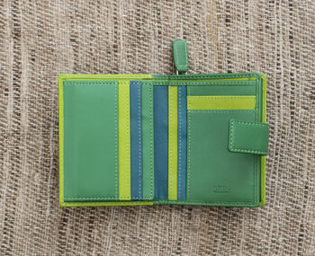 Personalised Lime And Green Small Leather Purse Wallet, 5 of 12
