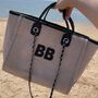 Personalised Beige And Black Large Chain Tote Beach Bag, thumbnail 5 of 7