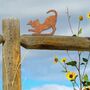 Rusty Metal Cat, Cat With Butterfly Fence Topper Gift, thumbnail 1 of 10