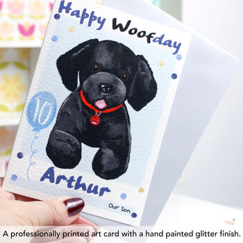 'Happy Woofday' Dog Blue Birthday Card, 2 of 6
