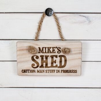 Caution: Man Stuff Personalised Wooden Sign, 2 of 2