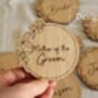 Personalised Wedding Guest Coasters – Engraved Oak Veneer Drink Mats For Guests And Favours, thumbnail 5 of 6