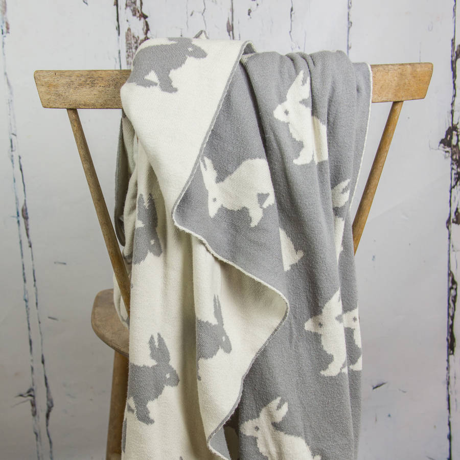 grey and white rabbit blanket or throw by rocket and fox