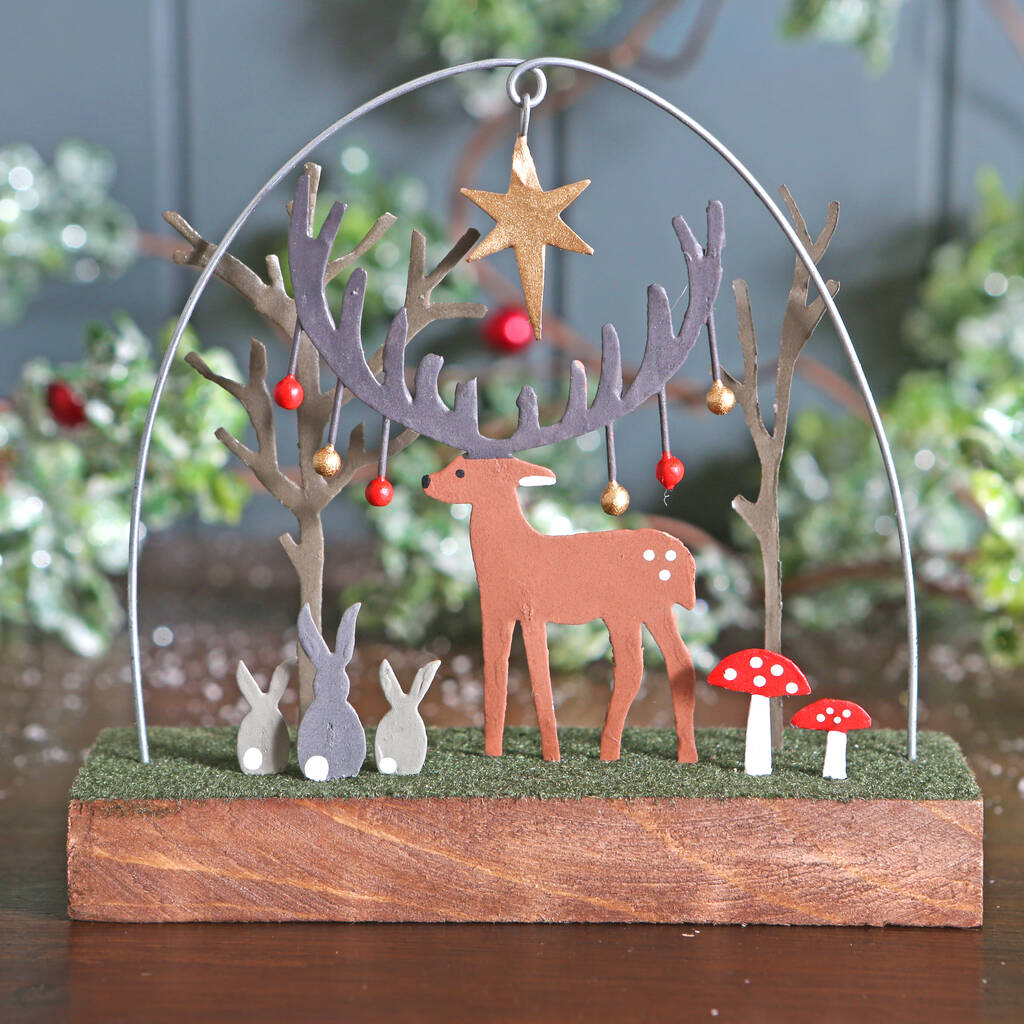 Christmas Stag With Baubles On Block Decoration, 1 of 2