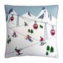 Alpine Themed Little Skiers Embroidered Wool Cushion, thumbnail 2 of 3