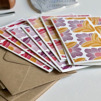 Sunrise Floral Linocut Notecards Set Of Eight, 4 of 7