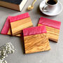 Olive Wood And Pink Resin Drinks Coaster Set, thumbnail 1 of 9