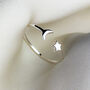 Sterling Silver Crescent Moon And Star Adjustable Ring, thumbnail 1 of 4