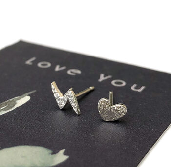 Well Done Exam Graduation Sterling Silver Heart And Lightning Bolt Mismatched Earrings, 8 of 12