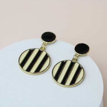 Black And White Striped Circle Drop Earrings, 2 of 3