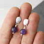 Brushed Sterling Silver And Amethyst Stud Earrings, thumbnail 2 of 9