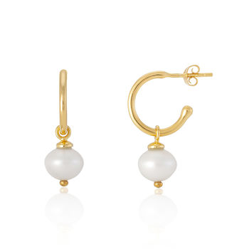 Manhattan Gold Plated Or Silver Pearl Hoops, 3 of 7