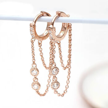 Gold Plated And Crystal Chain Huggie Earrings, 3 of 6