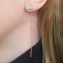 Rose Quartz Rose/Gold Plated Threader Earrings, thumbnail 3 of 5