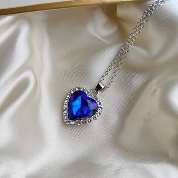 Titanic Blue Heart Zircon Diamond Pendant Necklace, 4 of 4