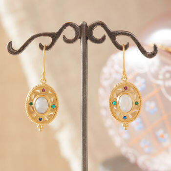 Moonstone Textured Drop 18 K Gold And Silver Earrings, 8 of 10