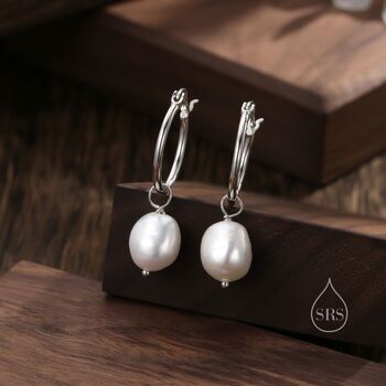 Sterling Silver Detachable Baroque Pearl Charms Huggie Hoop Earrings, 5 of 12
