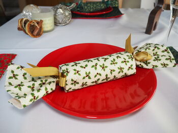Cream Holly Reusable Pullable Christmas Crackers, 3 of 8