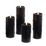 Four Black Dripping Wax Tru Glow Slim LED Pillar Candles, thumbnail 2 of 2